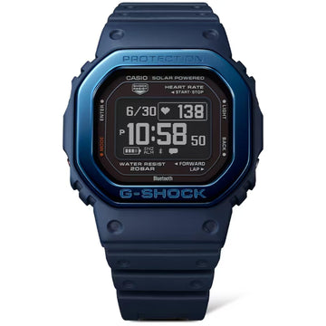 Προπονητικό ρολόι smartwatch G-Squad Casio G-Shock DW-H5600MB-2ER Solar με μπλε καουτσούκ λουράκι και μαύρο καντράν διαμέτρου 44,5mm σε τετράγωνο σχημα.